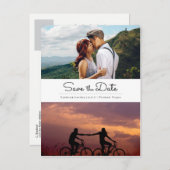 Moderne Retro Minimalistisch zwei Fotos Save the D Ankündigungspostkarte (Vorne/Hinten)