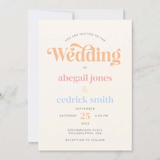 Moderne Retro-Minimalistische Pastelsommerhochzeit Einladung (Vorderseite)