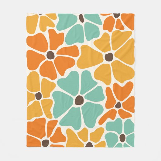 Moderne Retro Mod floral Mitte des Jahrhunderts Fleecedecke (Vorderseite)