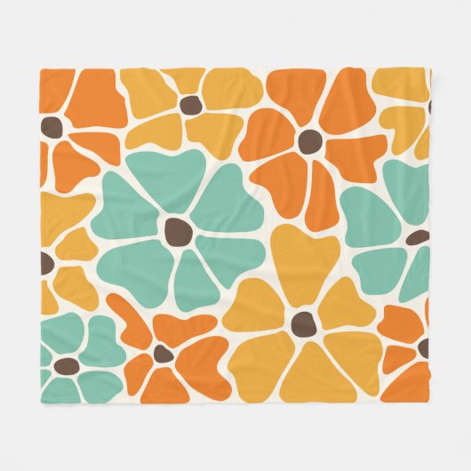 Moderne Retro Mod floral Mitte des Jahrhunderts Fleecedecke (Vorderseite (Horizontal))