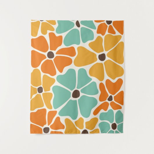 Moderne Retro Mod floral Mitte des Jahrhunderts Wandteppich (Vorderseite)