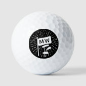 Moderne Retro Monogram Initials Golf Clubs Golfball (Vorderseite)