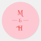 Moderne Retro-Monogramm Rosa & Rote Hochzeit Runder Aufkleber (Vorderseite)
