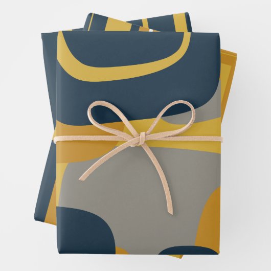 Moderne Retro-Muster des Mitteljahrhunderts Mustar Geschenkpapier Set (Beispiel)