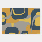 Moderne Retro-Muster des Mitteljahrhunderts Mustar Geschenkpapier Set (Vorderseite)