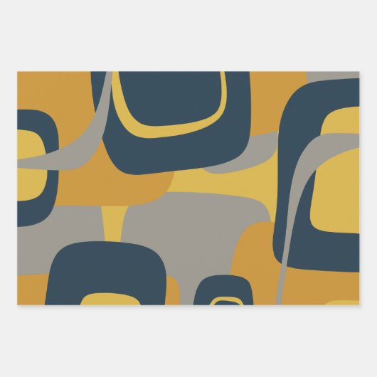 Moderne Retro-Muster des Mitteljahrhunderts Mustar Geschenkpapier Set (Vorderseite)