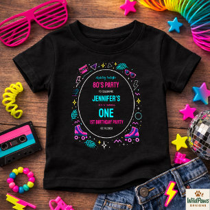Moderne Retro-Neon-80er 1. Geburtstagsfeier Baby T-shirt