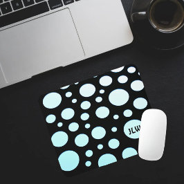 Moderne Retro Ombre Blue Circles auf schwarz Mousepad
