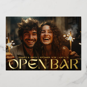 Moderne Retro-Open-Bar-Foto-Save-The-Date Gold Folieneinladung