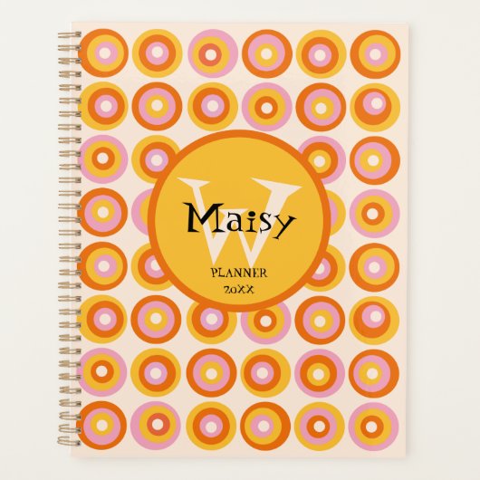 Moderne Retro Orange Circles 2023 für Monogramm Planer (Vorderseite)