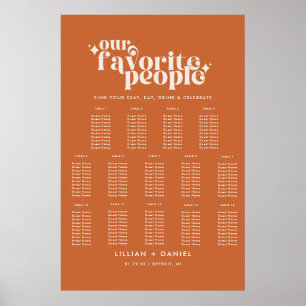 Moderne Retro Orange Hochzeit 14 Tisch Sitzordnung Poster
