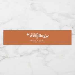 Moderne Retro Orange und Creme Hochzeitswasserflas Wasserflaschenetikett