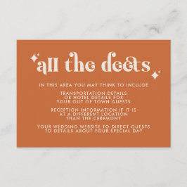 Moderne Retro Orange Wedding Details Umschließkart Begleitkarte