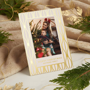 Moderne Retro-Ornament-Muster-Foto-Weihnachten Folien Feiertagskarte