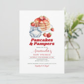 Moderne Retro Pancakes Diaper Kinderdusche Rosa Einladung (Stehend Vorderseite)