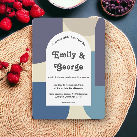 Moderne Retro Pastel Groovy Abstrakte Kunsthochzei Einladung