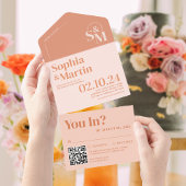 Moderne Retro Peach and Cream Foto Wedding All In One Einladung