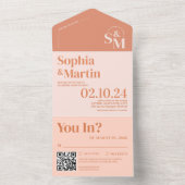 Moderne Retro Peach and Cream Foto Wedding All In One Einladung (Innen Boden)