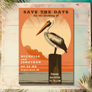 Moderne Retro Pelican Beach Hochzeit Save The Date