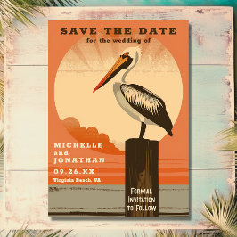 Moderne Retro Pelican Beach Hochzeit Save The Date