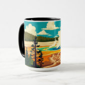 Moderne Retro-Plakat der Grand Prismatic Spring Tasse (Vorderseite Links)