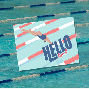 Moderne Retro-Pool-Schwimmer-Typografie-Postkarte Feiertagspostkarte