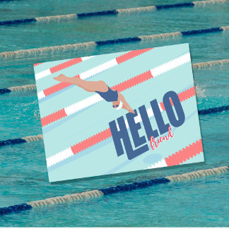 Moderne Retro-Pool-Schwimmer-Typografie-Postkarte Feiertagspostkarte
