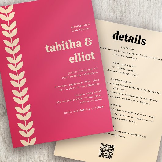Moderne Retro-QR-Code-Hochzeit Alles in einem Einladung