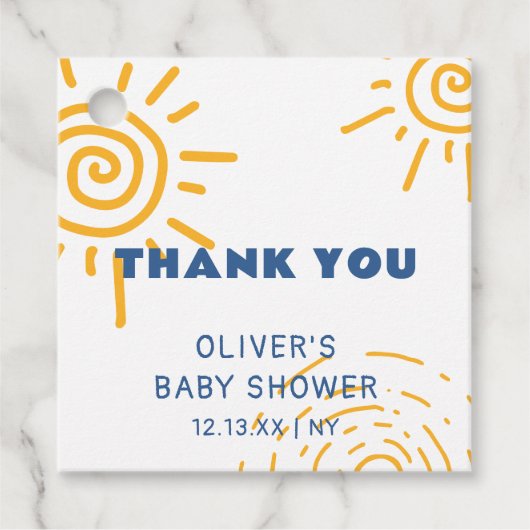 Moderne Retro-Ray Sonnenschein-Babydusche Geschenkanhänger (Vorderseite)