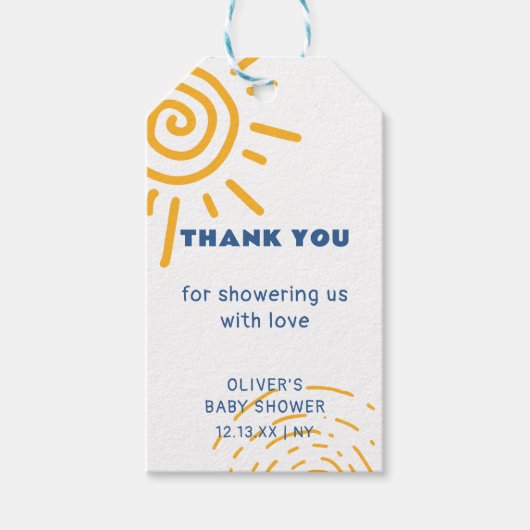 Moderne Retro-Ray Sonnenschein-Babydusche Geschenkanhänger (Vorderseite)