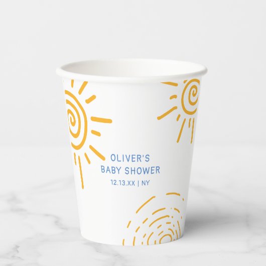 Moderne Retro-Ray Sonnenschein-Babydusche Pappbecher (Vorderseite)