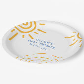 Moderne Retro-Ray Sonnenschein-Babydusche Pappteller (Schrägansicht)