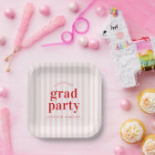 Moderne Retro Red & Pink Stripes Graduierungsparty Pappteller (Party)