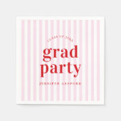 Moderne Retro Red & Pink Stripes Graduierungsparty Serviette (Vorderseite)