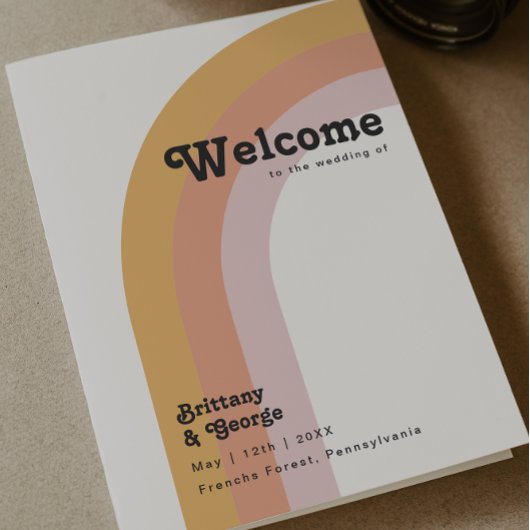 Moderne Retro-Regenbogen-Budget-Hochzeitsprogramm