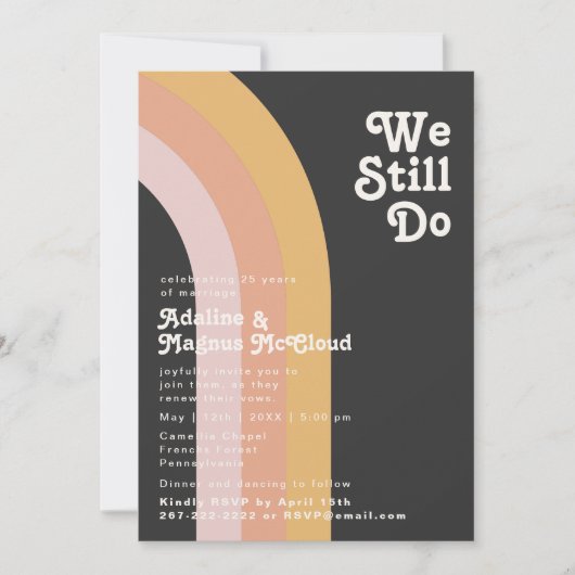 Moderne Retro-Regenbogen dunkel, wir machen noch i Einladung (Vorderseite)