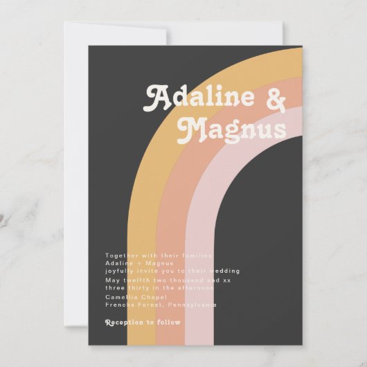 Moderne Retro-Regenbogen-Monogramm-Foto Dunkle Hoc Einladung (Vorderseite)