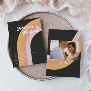 Moderne Retro-Regenbogen-Monogramm-Foto Dunkle Hoc Einladung