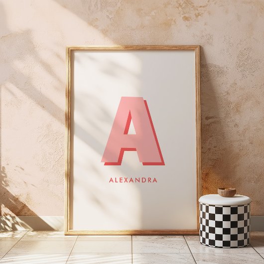 Moderne Retro Rosa Benutzerdefiniertes Monogramm A Poster