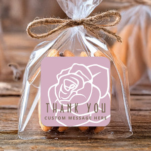 Moderne Retro Rosa Blume Danke Quadratischer Aufkleber