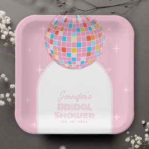 Moderne Retro Rosa Disco-Kugel 70er 80er Brautpart Pappteller