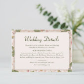 Moderne Retro-Rosa-Hochzeitsdetails Begleitkarte (Stehend Vorderseite)