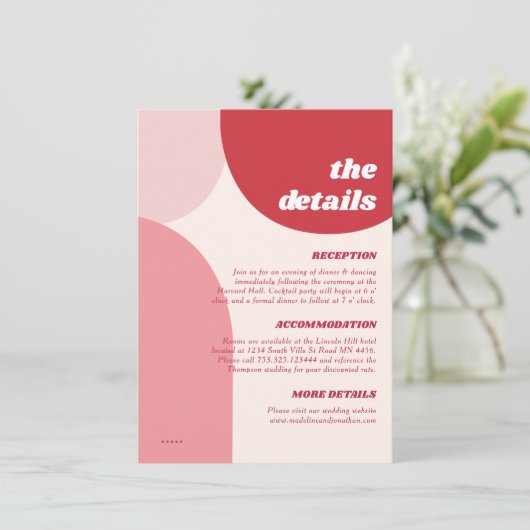 Moderne Retro rosa rote Bögen für Hochzeiten Detai Begleitkarte (Stehend Vorderseite)