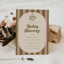 Moderne Retro Rosa und Grün Gestreifte Babyparty