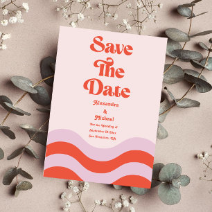 Moderne Retro-Rosa und Orange-Typografie Hochzeits Save The Date