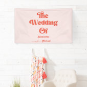 Moderne Retro-Rosa- und Orangefarbene Hochzeit Banner (Insitu)