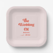 Moderne Retro-Rosa- und Orangefarbene Hochzeit Pappteller (Vorderseite)