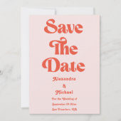 Moderne Retro-Rosa- und Orangefarbene Hochzeit Save The Date (Vorderseite)