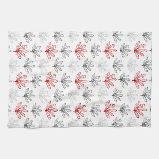 Moderne Retro Rot und Graublüte Geschirrtuch (Horizontal)