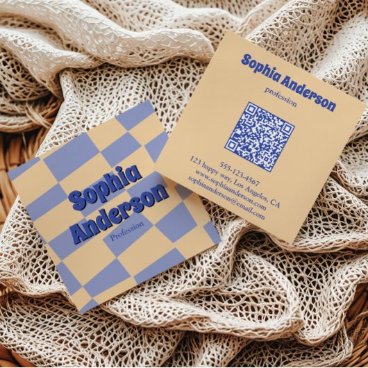 Moderne Retro-Schachbrett-Qr-Code Quadratische Visitenkarte